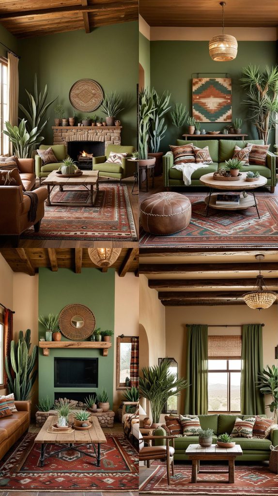 Southwestern Green Style-Green Living Room Designs