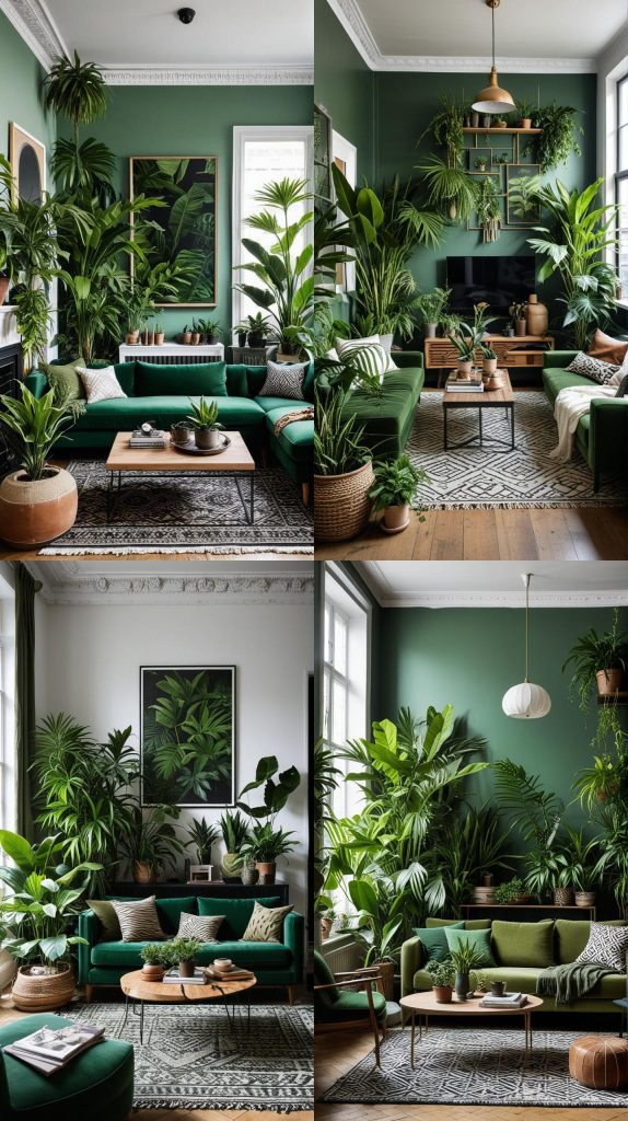 Urban Jungle Green-Green Living Room Designs