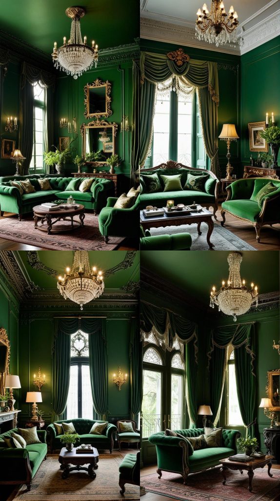 Victorian Green Elegance-Green Living Room Designs