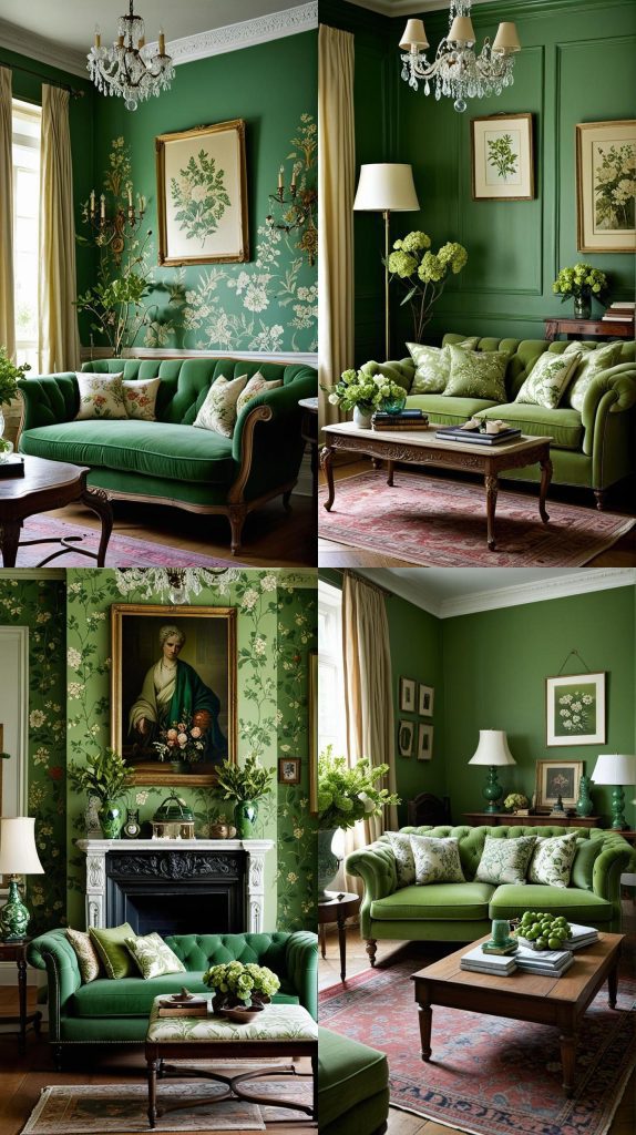 Vintage Green Charm-Green Living Room Designs